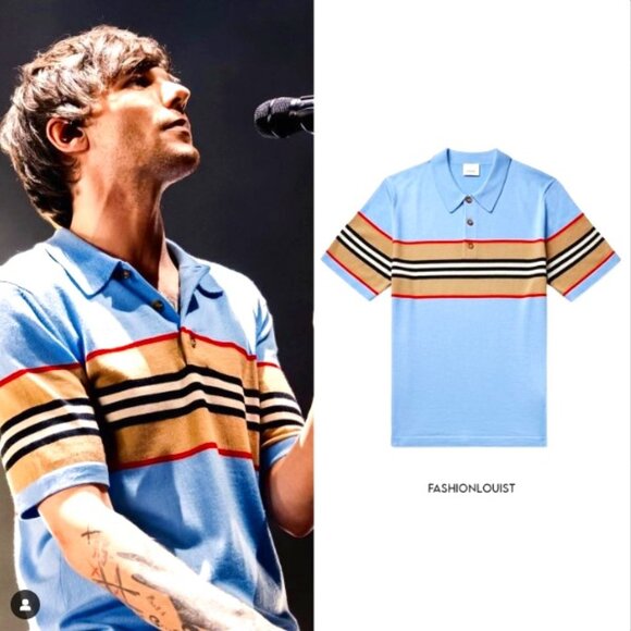 Burberry - Striped Merino Wool Polo Shirt - Blue - Picture 1 of 6